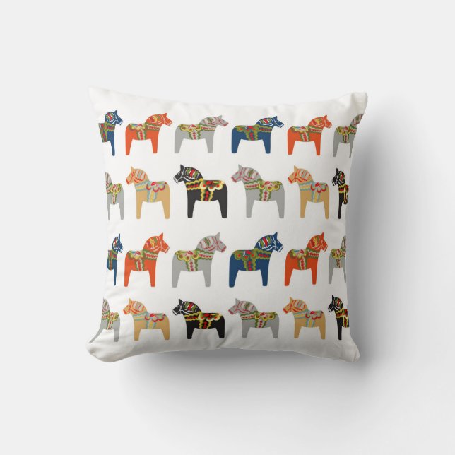 Dala Horse Swedish Folk Art Pattern Cushion (Front)