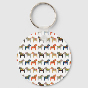 Dala Horse Swedish Folk Art Pattern Key Ring