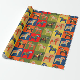  Dala Horse Swedish Folk Art Pattern Wrapping Paper