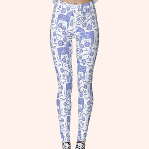 Dala Horse Swedish Indigo and White Pattern Leggings