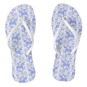 Dala Horse Swedish Indigo Blue and White Pattern Thongs