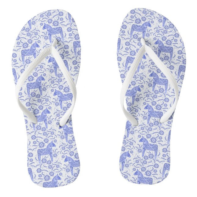 Dala Horse Swedish Indigo Blue and White Pattern Thongs (Footbed)
