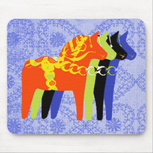 Dala Horse with blue folk background - Mouse Pad