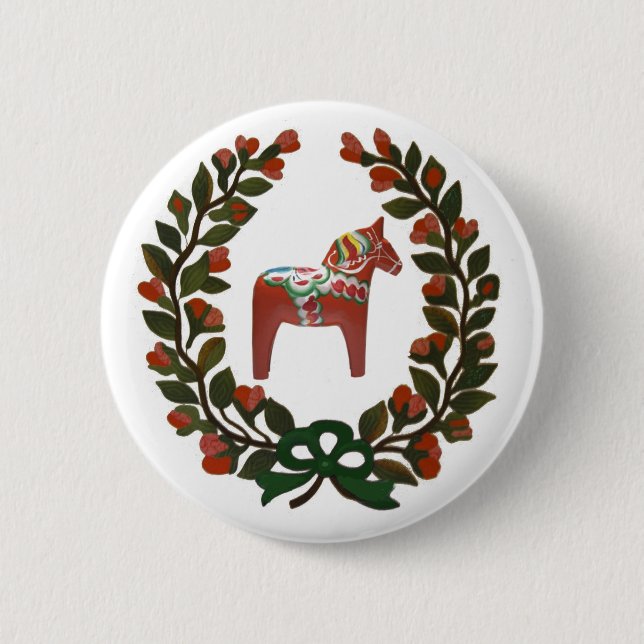 Dala Horse Wreath 6 Cm Round Badge (Front)