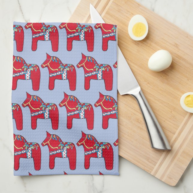 Dala Horses Tea Towel (Quarter Fold)