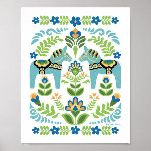 Dala horses Teal Poster