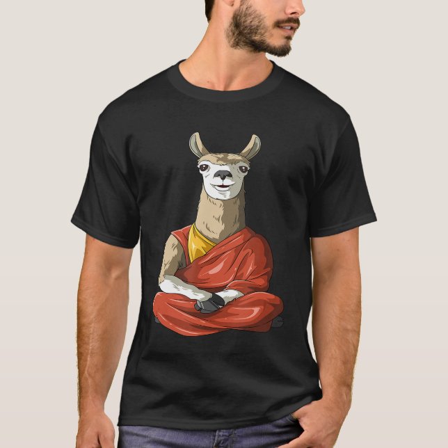 Dalai Llama Meditating Alpaca Buddhist Llama Yoga  T-Shirt (Front)