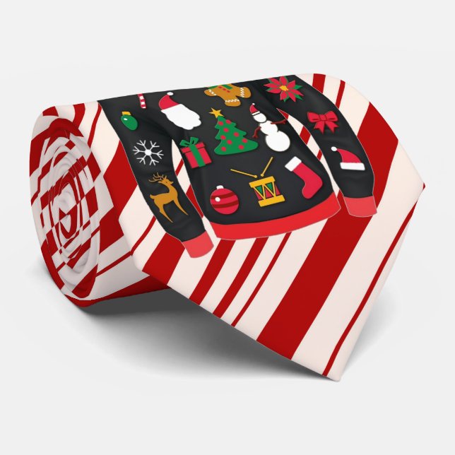 Dale Christmas Collection Red and White Sweater Tie (Rolled)