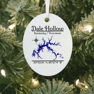 Dale Hollow Lake Kentucky Tennessee Map Metal Oval Tree Decoration