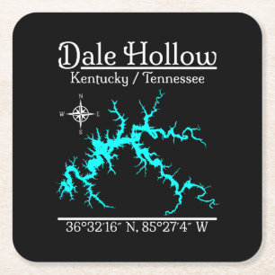 Dale Hollow Lake Kentucky Tennessee Nautical Map C Square Paper Coaster
