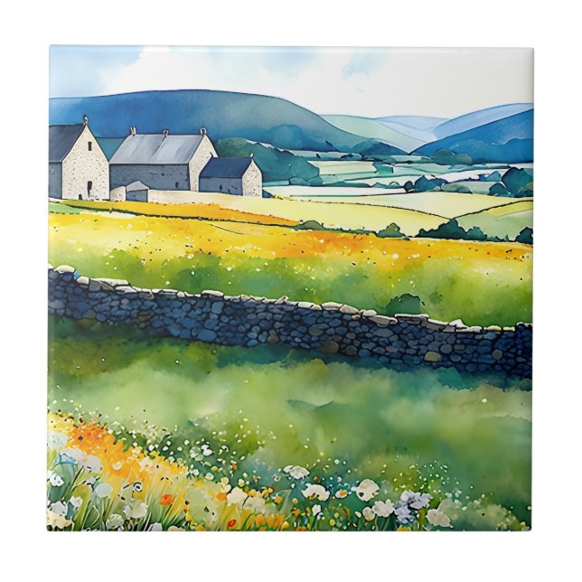 “Dalehaven” Wide Landscape Yorkshire Dales Scene Ceramic Tile (Front)