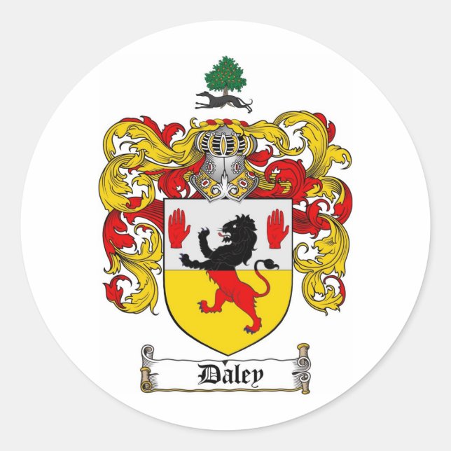 DALEY FAMILY CREST -  DALEY COAT OF ARMS CLASSIC ROUND STICKER (Front)