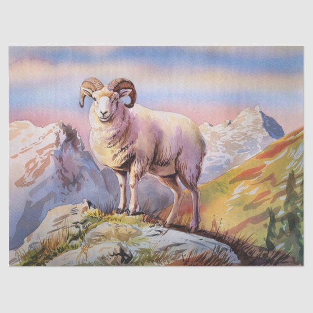 Dall Sheep Ram on a Majestic Mountain Decoupage Tissue Paper (Front)