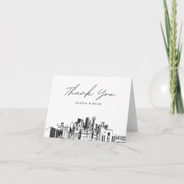 Dallas City Skyline Sketch Blank Thank You Card (Front)