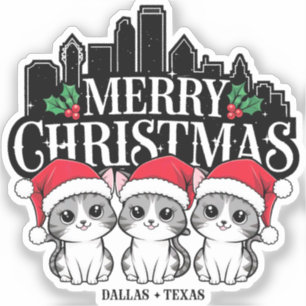 Dallas City Texas Merry Christmas Cats USA
