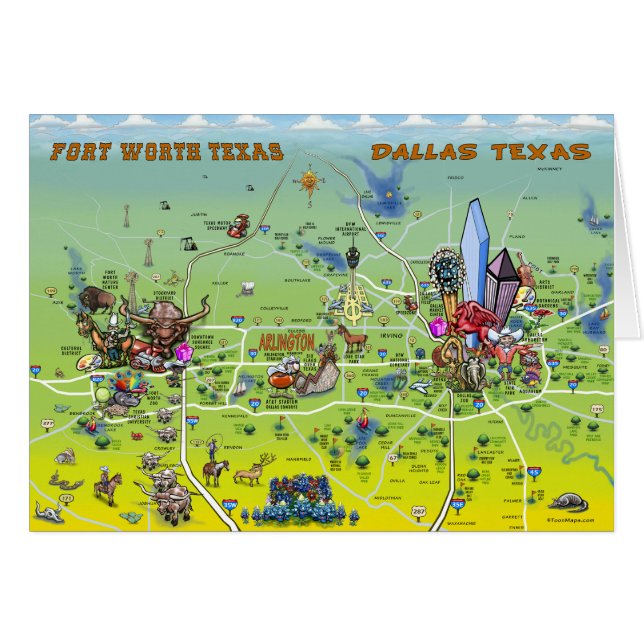 Dallas Fort Worth Cartoon Map (Front Horizontal)