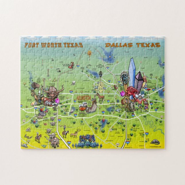 Dallas Fort Worth Cartoon Map Jigsaw Puzzle (Horizontal)