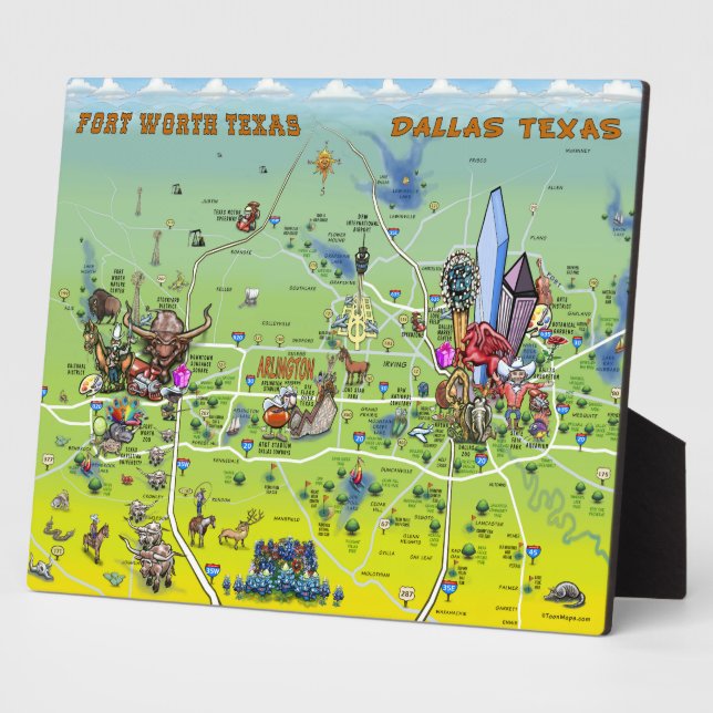 Dallas Fort Worth Cartoon Map Plaque (Side)
