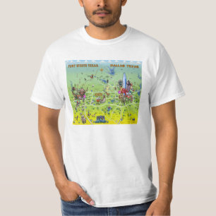 Dallas Fort Worth Cartoon Map T-Shirt