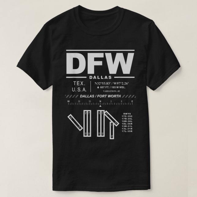 Dallas Fort Worth International Airport Texas DFW T-Shirt (Design Front)