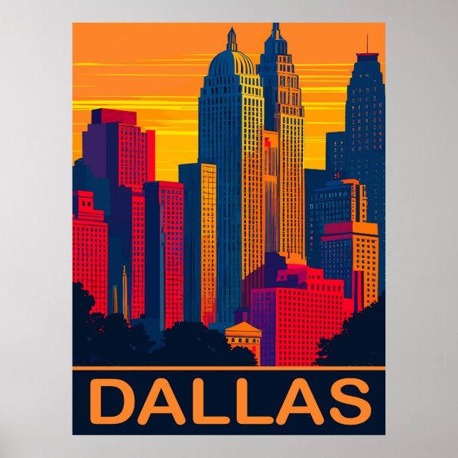 Dallas in Vibrant Colours, Travel Poster (Front)