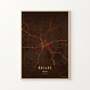 Dallas Map Print Heatwave Texas Poster Wall Art