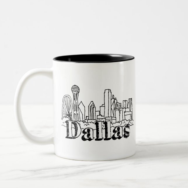 Dallas Skyline Art Design Dallas Skyline Design Two-Tone Coffee Mug (Left)