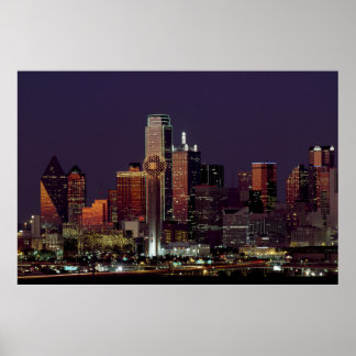 Dallas Skyline at Night Poster