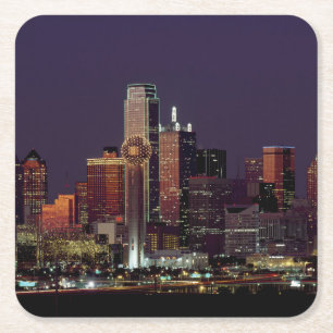 Dallas Skyline at Night Square Paper Coaster