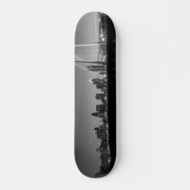 Dallas Skyline Dawn Grayscale Skateboard (Front)