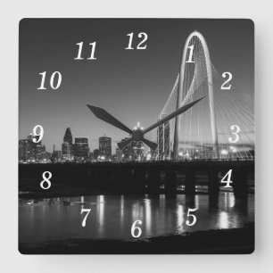 Dallas Skyline Dawn Grayscale Wall Clock