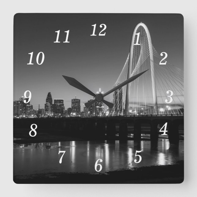 Dallas Skyline Dawn Grayscale Wall Clock (Front)