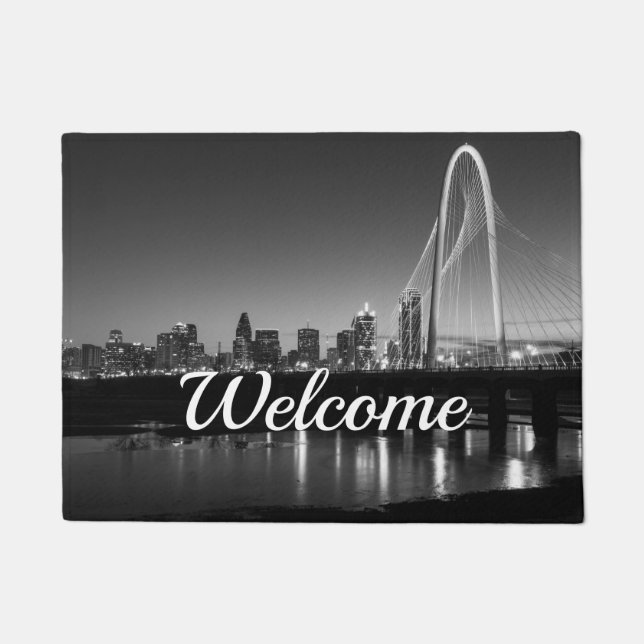 Dallas Skyline Dawn Grayscale Welcome Doormat (Front)