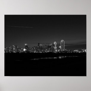 Dallas Skyline Dawn Pano Grayscale Poster