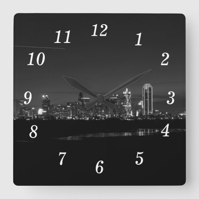 Dallas Skyline Dawn Pano Grayscale Wall Clock (Front)