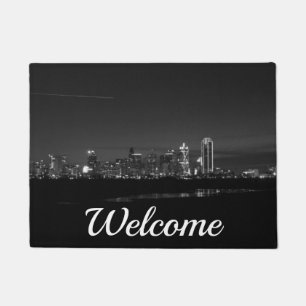 Dallas Skyline Dawn Pano Grayscale Welcome Doormat