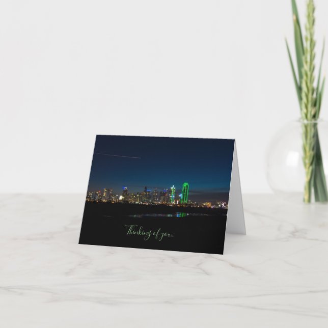 Dallas Skyline Dawn Pano Thinking Of You Card (Front)