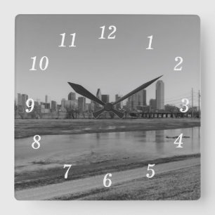 Dallas Skyline Grayscale Wall Clock