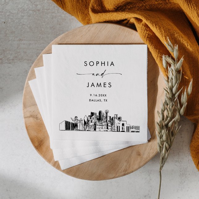 Dallas Skyline Modern Wedding Cocktail Napkin (Creator Uploaded)