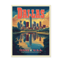 Dallas Skyline Retro Travel 