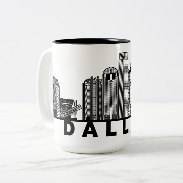 Dallas Skyline Silhouette  Two-Tone Coffee Mug (Front Left)