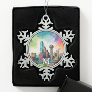 Dallas Skyline Snowflake Pewter Christmas ornament