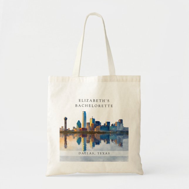 Dallas Skyline Watercolor Bachelorette Weekend Tote Bag (Front)