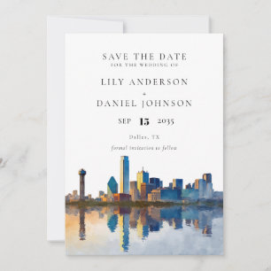 Dallas Skyline Watercolor Destination Wedding Save The Date