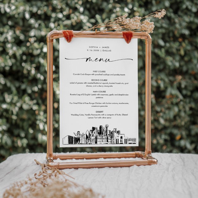 Dallas Skyline Wedding Dinner Menu Card 5x7 (Creator Uploaded)
