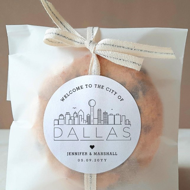 Dallas Skyline | Wedding Welcome Favour Classic Round Sticker (Creator Uploaded)