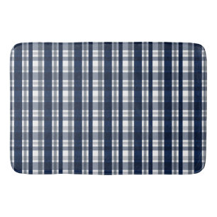Dallas Sports Fan Navy Blue Silver Plaid Striped Bath Mat