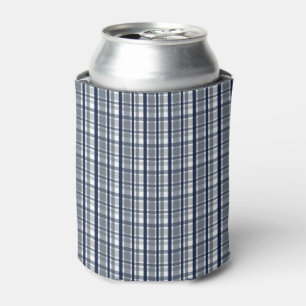 Dallas Sports Fan Silver Navy Blue Plaid Striped Can Cooler