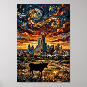 Dallas Sunset Swirl World Cup Soccer Van Gogh Art Poster