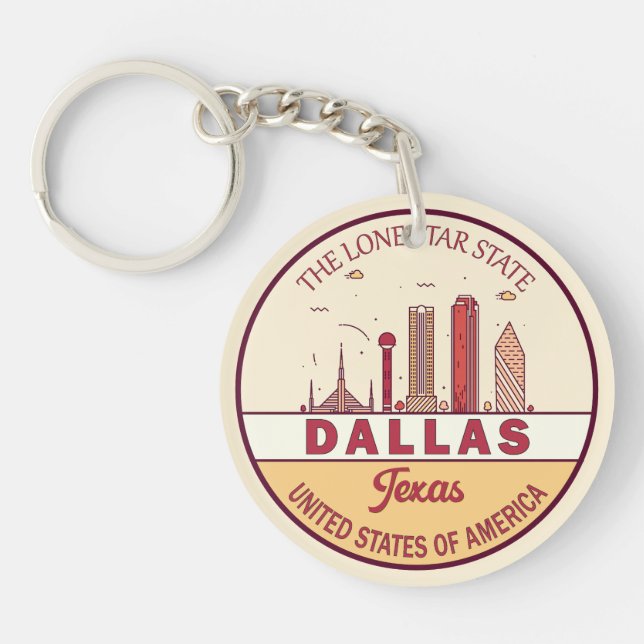 Dallas Texas City Skyline Emblem Key Ring (Front)